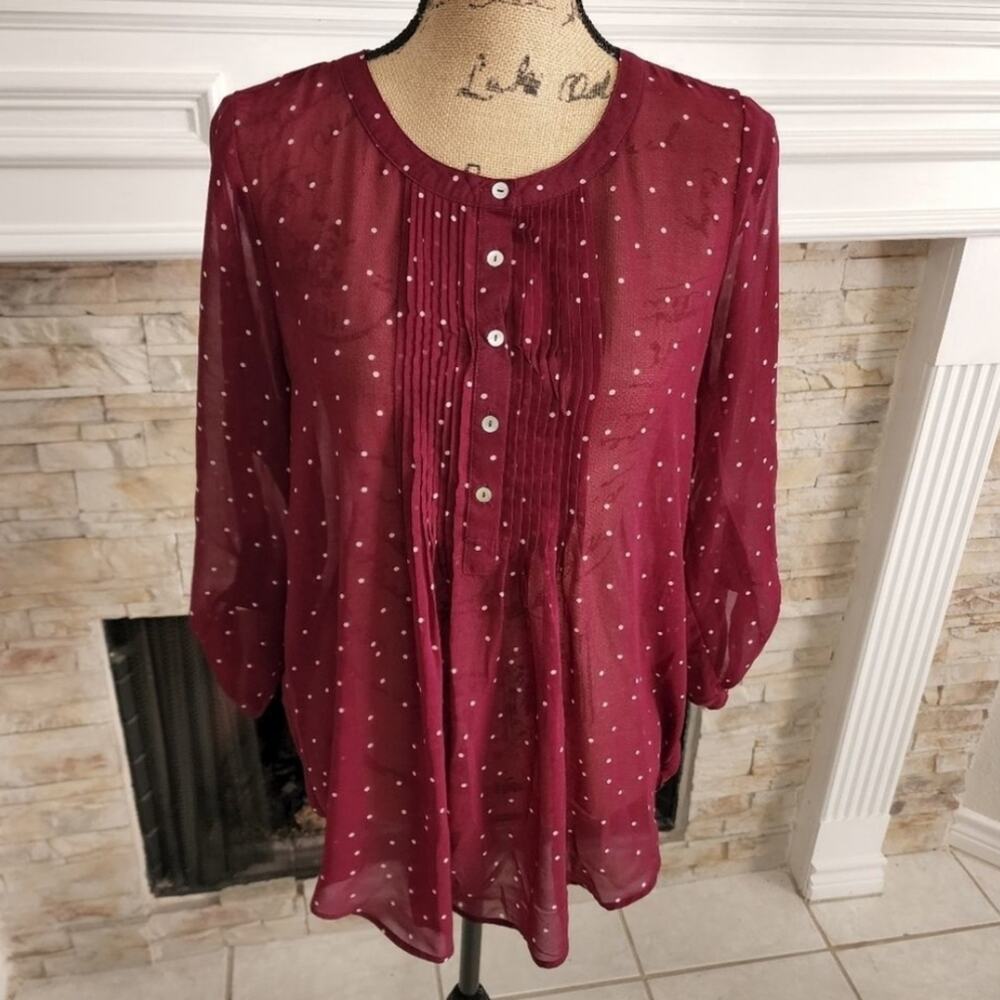 ANTHROPOLOGIE x Daniel Rainn pintuck‎ slightly sheer polka dot shirt M